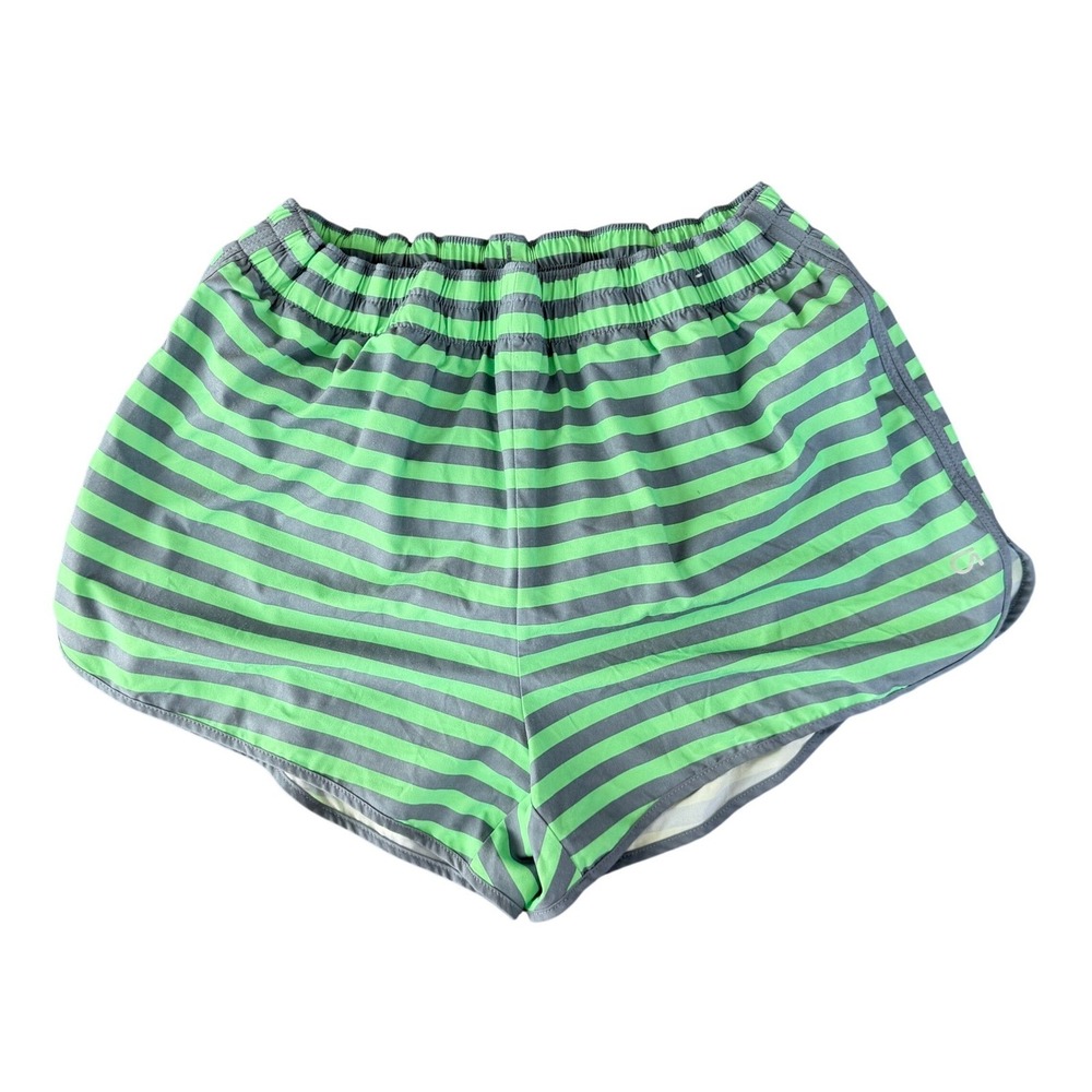 GapFit Striped Running Shorts Womens M Green Gray Athleisure Athletic Gym Active